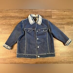 Dennis by Dennis Basso Coat Jacket Womens 1X‎ Blue Leather Faux Fur Trim NWT
